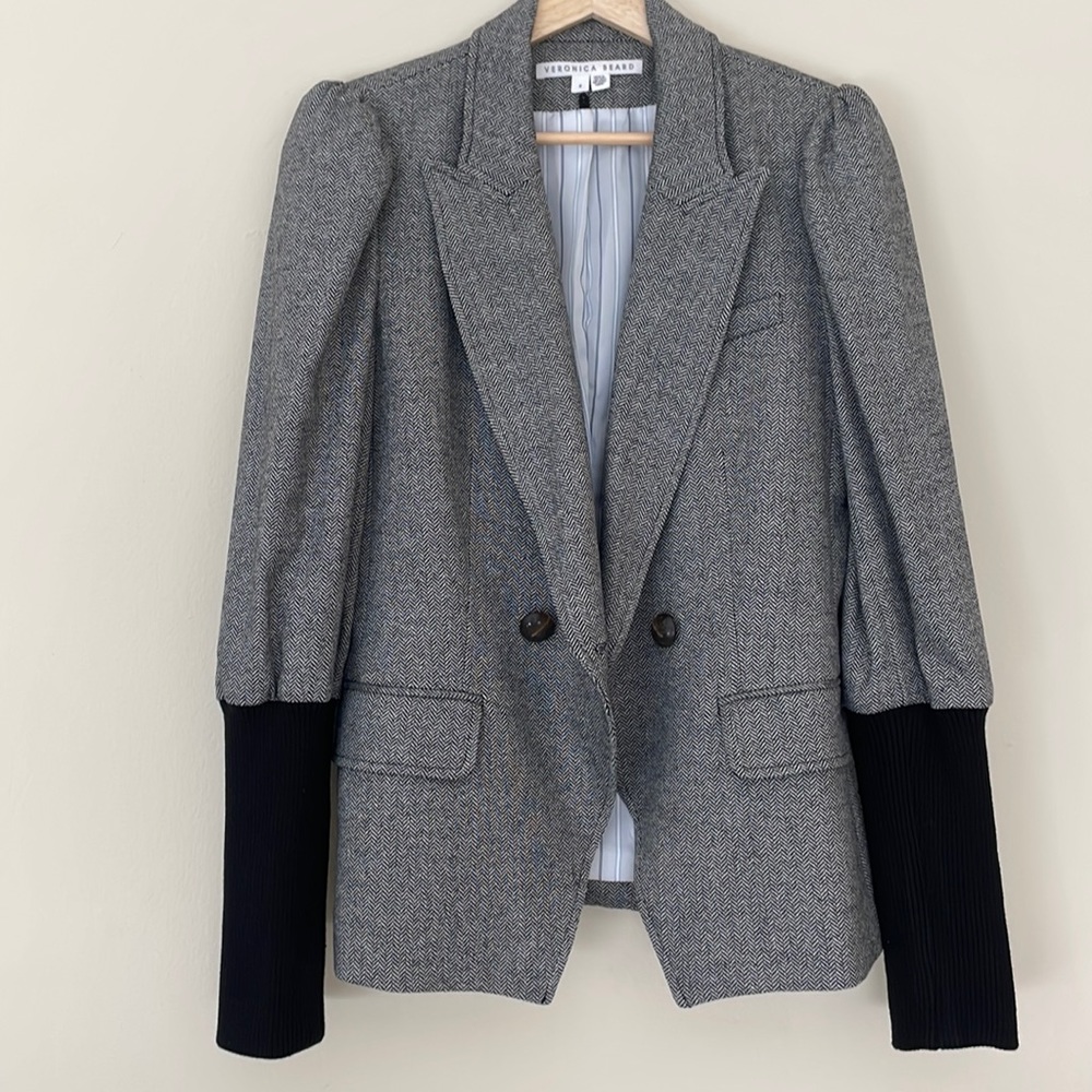 Veronica Beard Blazer Black and White Size 8 Puffed Sleeve